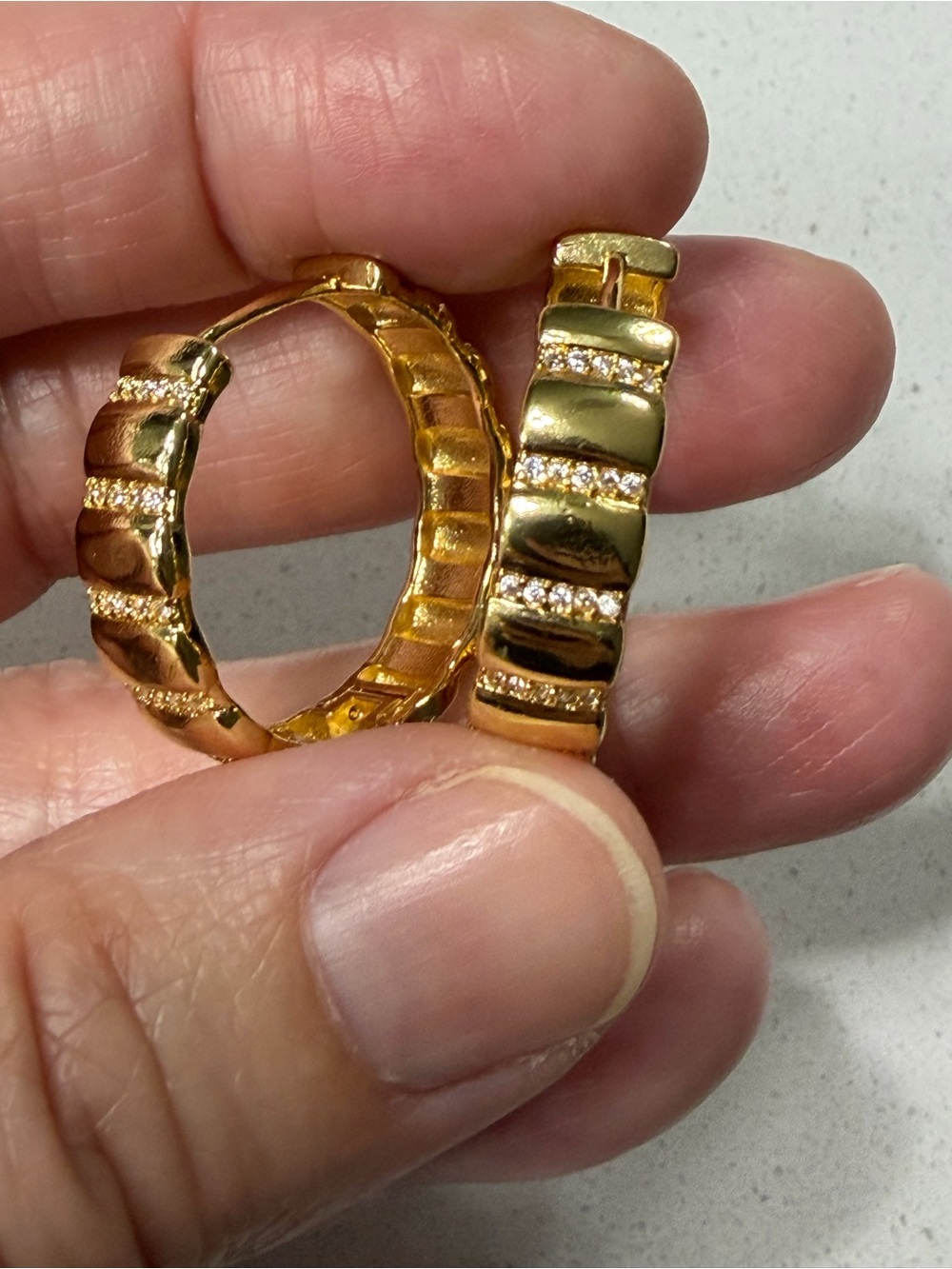 RecGirl1013 Gold and Mixed Metal Medium Hoop Earrings with CZ Stones